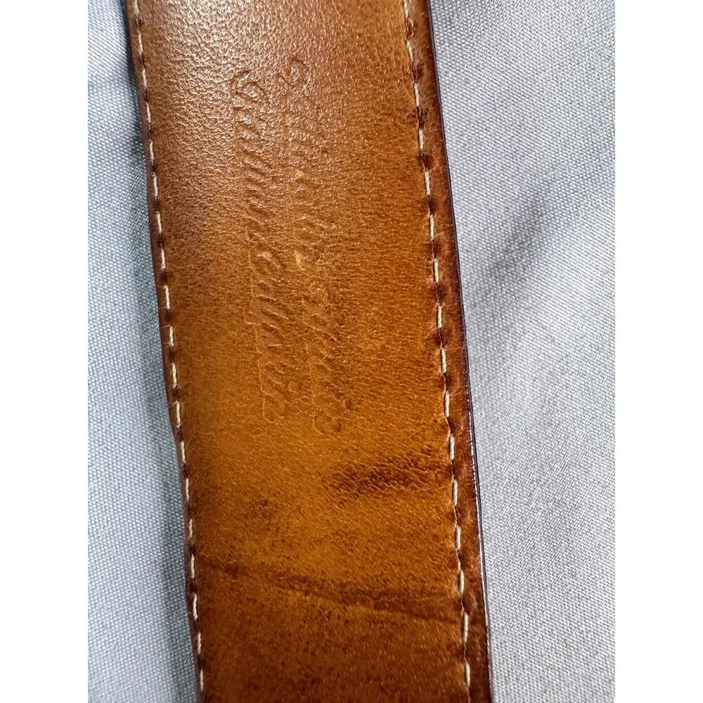 Martin Dingman Brown Full Grain Leather Belt Solid Brass Buckle Size 38 USA